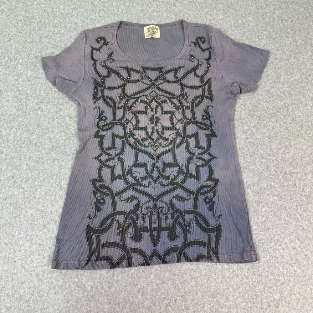 Skinny Minnie USA Women's Large Shirt Vintage Scoop Neck Embellished Y2K